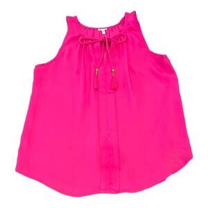 MARISOL Size Large Hot Pink Sheer Sleeveless Tie Front Top